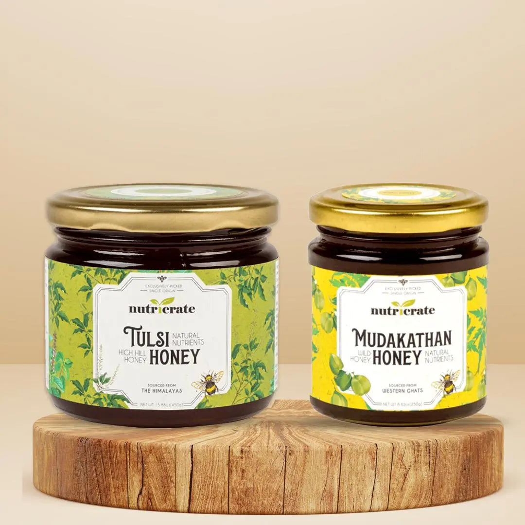 Combo- Nutricrate Tulsi Honey with Mudakathan Honey | Super Saver pack 700gm 