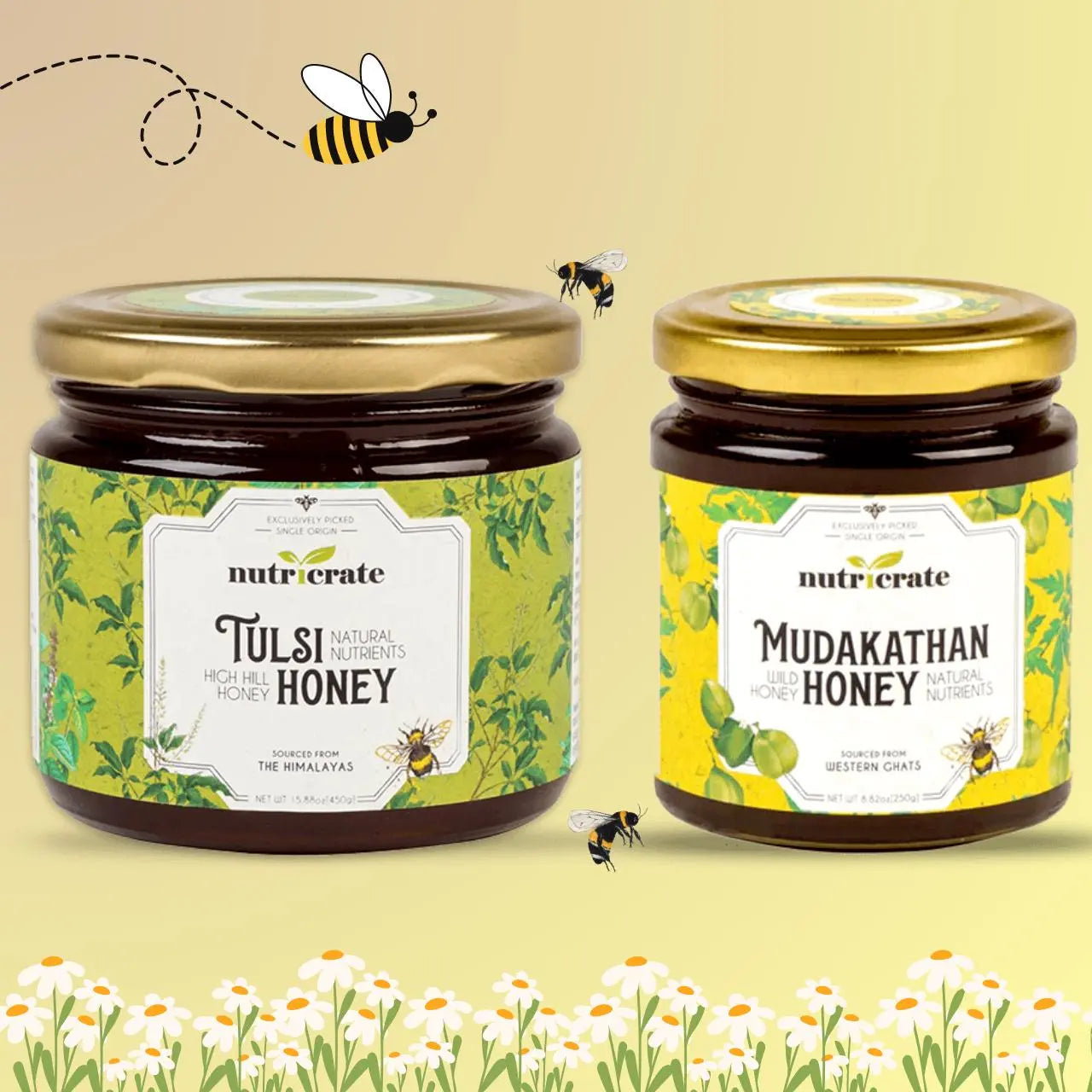 Combo- Nutricrate Tulsi Honey with Mudakathan Honey | Super Saver pack 700gm 