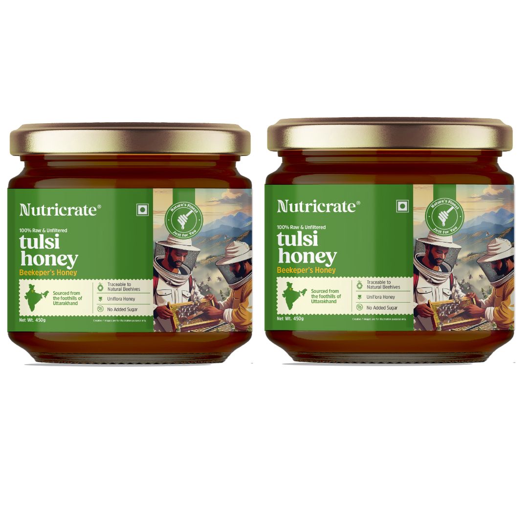 NutriCrate Raw and Wild Tulsi Honey 450gm - Pack of 2