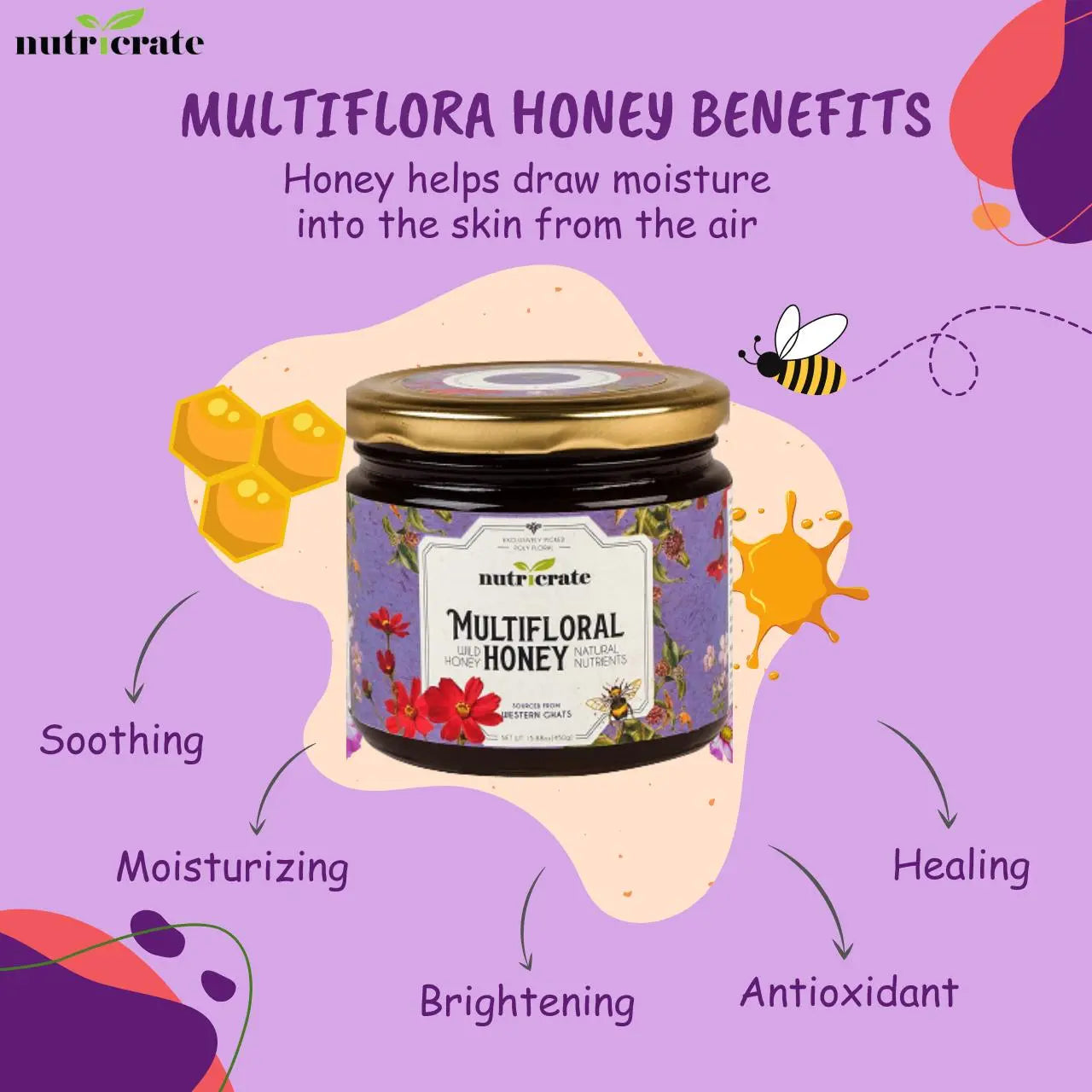 Nutricrate MultiFlora Honey 100% Organic - 450gm Pack of 2 