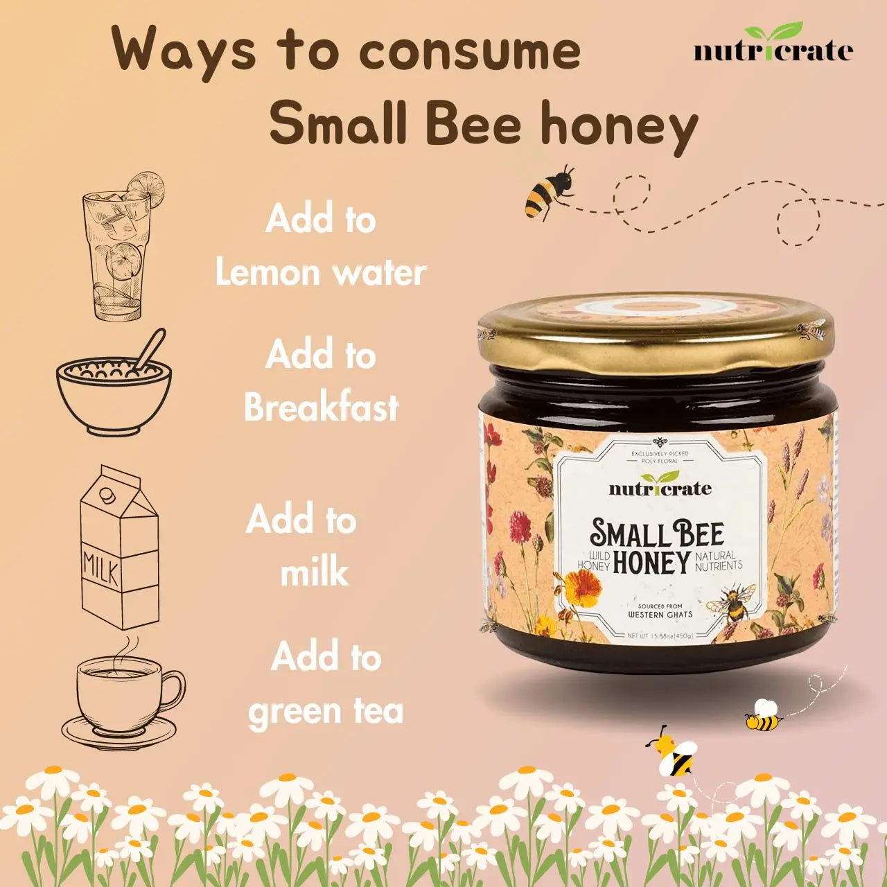 Nutricrate Pure Organic Raw Honey- Small Bee Honey 