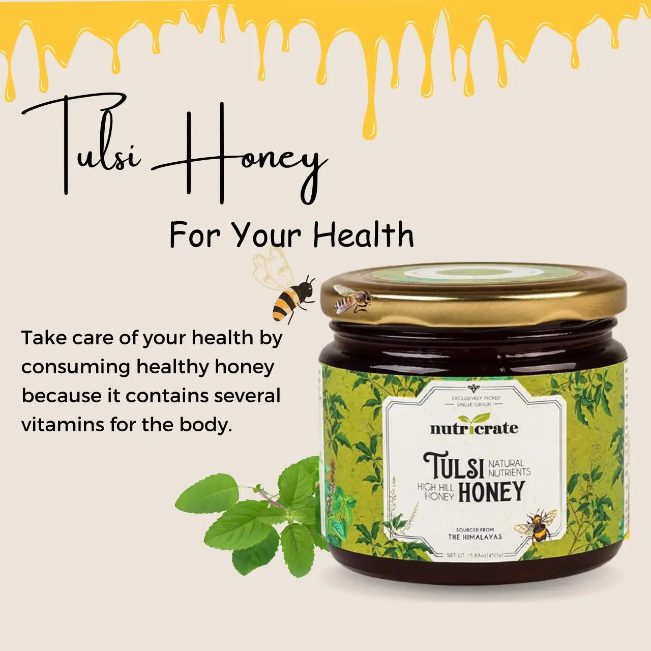 Nutricrate Tulsi Honey with Small bee Honey | Pack of 900gm 