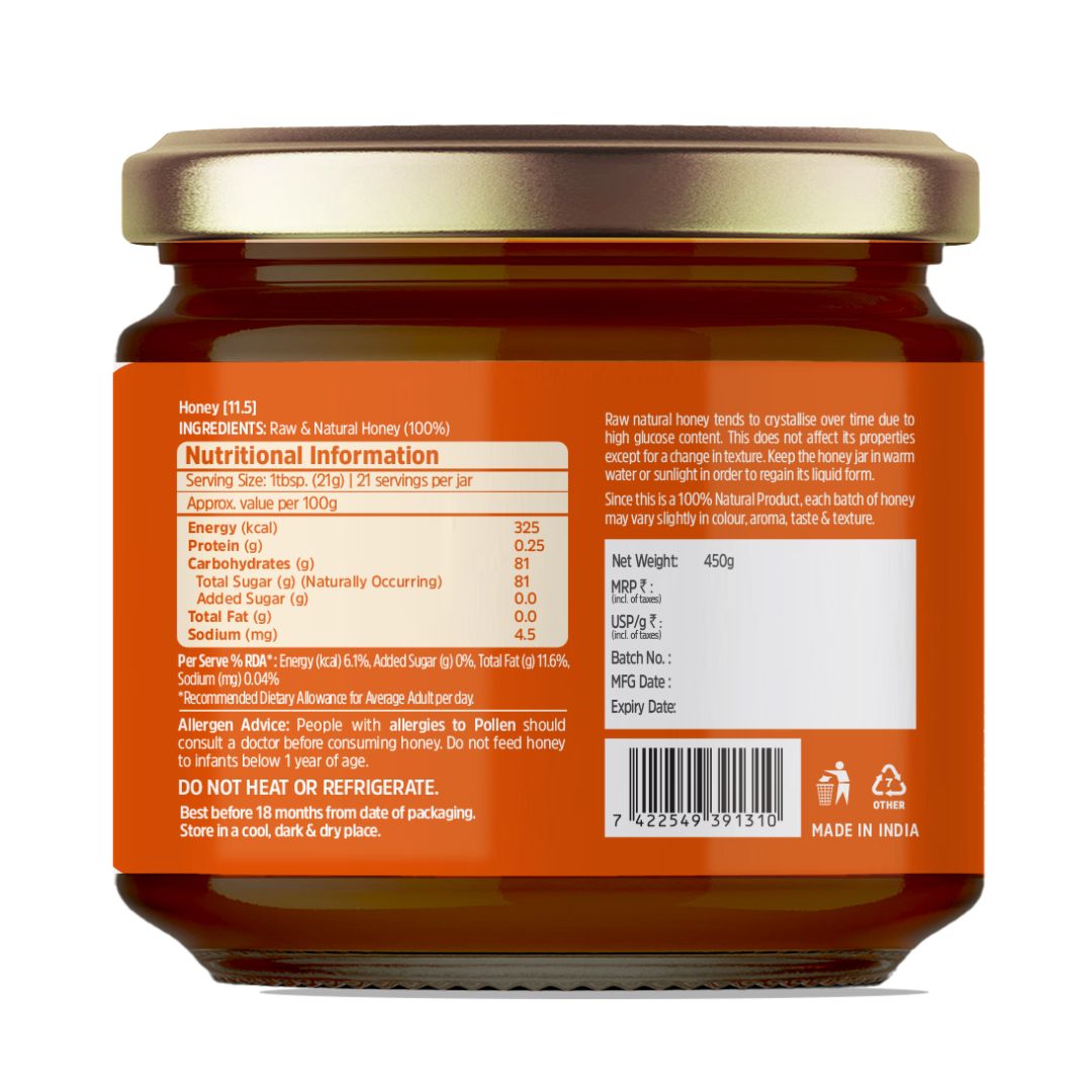 NutriCrate Small Bee Honey-  Pure, Organic and Wild Honey