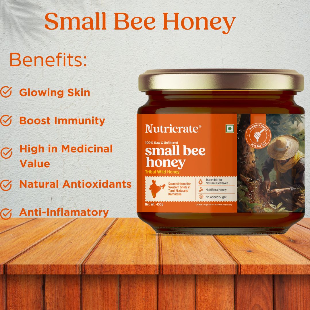 NutriCrate Small Bee Honey-  Pure, Organic and Wild Honey